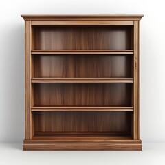 Stylish wooden bookshelf asset in-house furniture display white background modern design cozy home environment