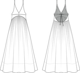 Strap dress design flat sketch
