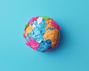 Illustrative globe made of reusable materials, Environmental Activism, Global vision for zerowaste solutions