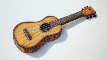 Fototapeta premium Hand-Drawn Ukulele Illustration with Wood Grain Texture and Shadow Detail