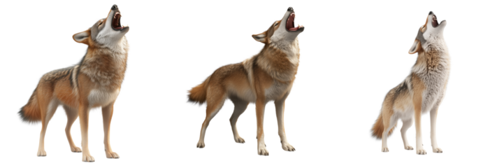 Coyote howling on a transparent background in nature wildlife scene