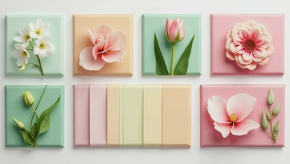 Obraz premium A series of colorful flowers are arranged in a grid, with each flower having a different color. The flowers are arranged in a way that creates a sense of harmony and balance