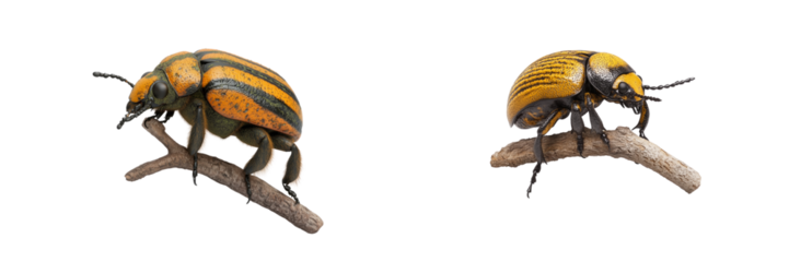 Colorful beetles on transparent background macro insect close-up