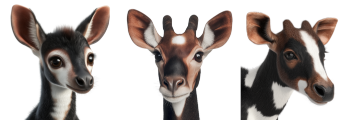 Adorable animal faces on a transparent background creative art studio close-up