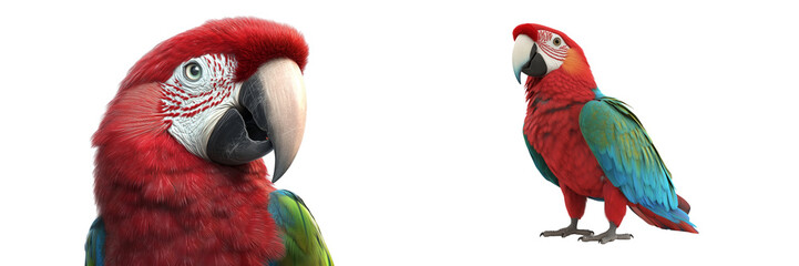 Fototapeta premium Vibrant macaw parrots on a transparent background wildlife photography