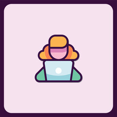 Woman working on laptop, colorful cloud icon design