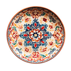 Decorative Ceramic Plate with Floral Design Isolated on Transparent Background
