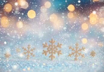 Naklejka premium Beautiful winter snowflakes in a sparkling snowy landscape with soft bokeh lights creating a magical holiday atmosphere for seasonal celebrations