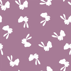 Seamless pattern with white silhouette Easter rabbits on color background. Design for card, postcard, wallpaper, fabric, textile. Vector stock illustration. Cartoon style.