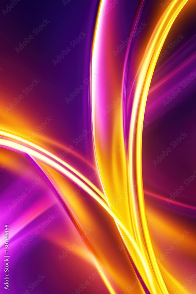 Wall mural golden rays flowing through purple space creating abstract design