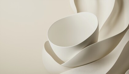 Floating ceramic-like organic shapes in matte ivory, forming a refined abstract minimalist background