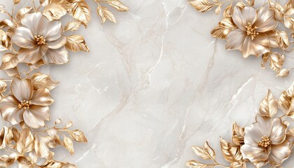 Floating golden floral outlines over a seamless marble-textured background, forming a timeless composition