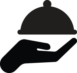 Fototapeta premium Food server icon . Waiter hand holding cloche serving plate icon . Dinner server symbol. Vector Illustration
