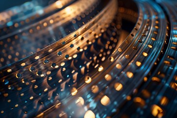 Close-up of intricate metallic circular patterns showcasing technology and craftsmanship in industrial design.