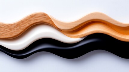 Abstract Earthy Wave Pattern in Cream Beige Black and White