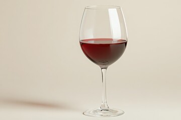 Red Wine in a Crystal Glass on Beige Background