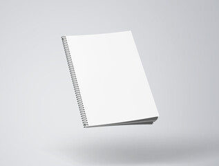 Floating Blank Spiral Notebook Mockup on Gray Background