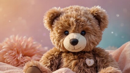 Obraz premium A bright and unique teddy bear, soft and cozy, with cheerful colors and playful design, perfect for a gift or children's room decor