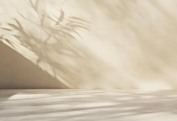 Obraz premium Shadows and Textures: Evoking a sense of natural serenity, shadows cast by a plant create an artistic interplay of light and shade on a backdrop, perfect for product presentations.