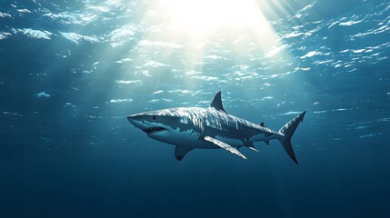 Fototapeta premium A fearsome shark swimming in the deep ocean, captured in realistic detail. 