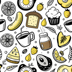 morning-and-breakfast-outline-doodle-seamless