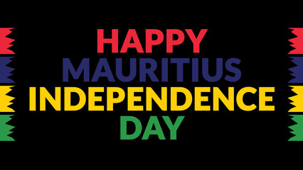 Happy Mauritius Independence Day text with side lines on a black background. Which is observed every year in March to celebrate and wish Happy Mauritius Independence Day.