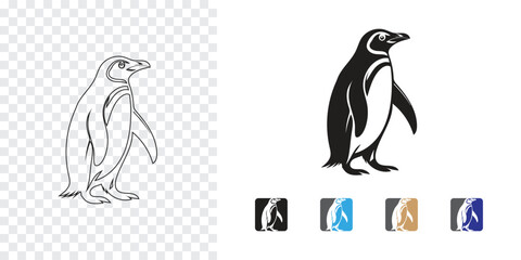 Penguin logo in black and outline style and variations
