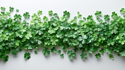 Obraz premium A lightbox with a St. Patrick's Day greeting, shamrocks made of green hearts and stars confetti on a white background.