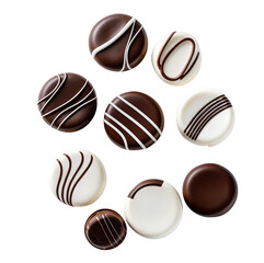delicious round chocolate candies on transparent background