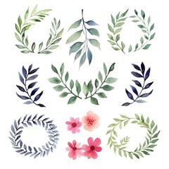 Fototapeta premium Set of floral design elements. multiple watercolor floral illustration