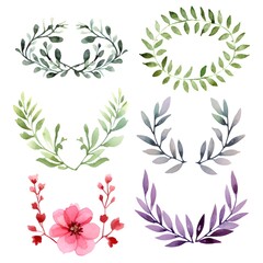 Set of floral design elements. multiple watercolor floral illustration