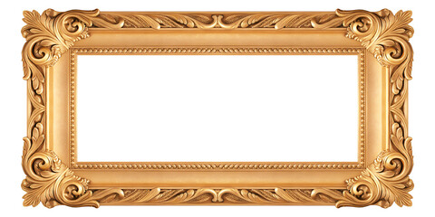 Intricate Ornate Gold Frame on Transparent Background for Artwork and Design