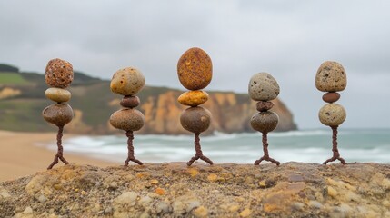 Obraz premium Balancing Rocks on Beach with Cliff and Sea in Background