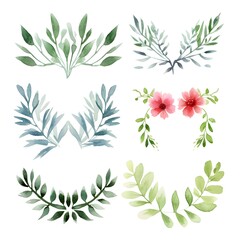 Set of floral design elements. multiple watercolor floral illustration