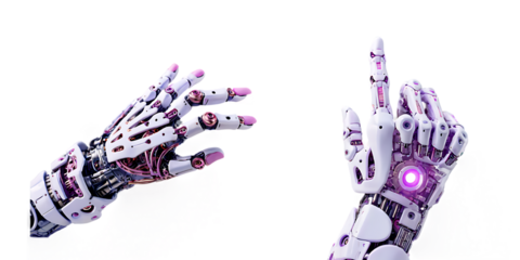 : White cyborg robotic hand pointing his finger - 3D rendering isolated on free PNG background.