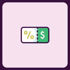 Discount Coupon Icon Design with Percentage and Dollar Sign