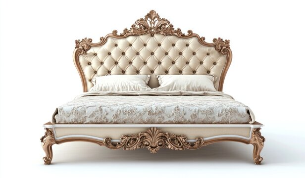 Elegant ornate gold and cream upholstered bed.