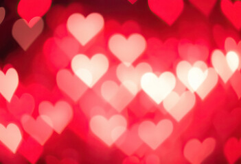 Abstract Valentine day background with blurred heart shaped lights romantic and festive wallpaper