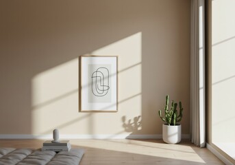 Modern Minimalist Room Decor with Beige Walls and Cactus