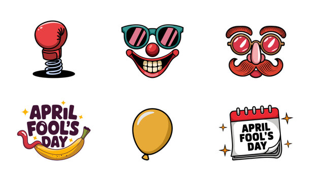 Set Of Vector Icons Celebrates April Fool's Day With Playful Elements.