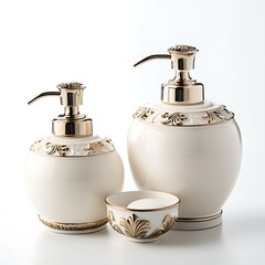Obraz premium Elegant decorative bathroom accessories in house white background asset furniture luxurious design