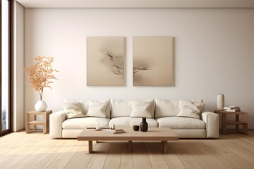 Fototapeta premium Modern interior design living room with sofa and blank poster frame. living room with picture frame mock up. 
