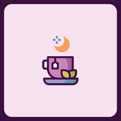 Night Tea Icon, Relaxing Herbal Teacup with Moon and Stars