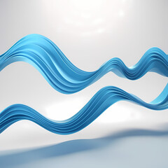 Blue wavy shapes on a light background. 3d rendering background.