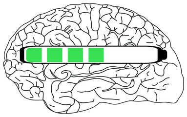 The sticker image shows a black and white illustration of a brain with a horizontal progress bar partially filled in green.