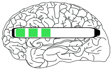The sticker image shows a black and white illustration of a brain with a horizontal progress bar partially filled in green.