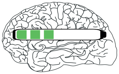 The sticker image shows a black and white illustration of a brain with a horizontal progress bar partially filled in green.