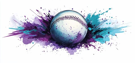 Baseball splash art; purple, teal background; website banner