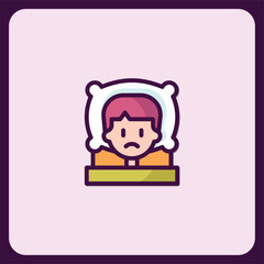 Sad Boy Lying in Bed Insomnia Sleepless Night Icon