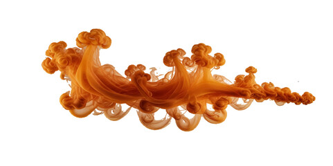 Vector abstract orange cloud smoke powder explosion isolated on transparent wide panorama background.	
